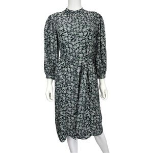 Rebecca Taylor Navy Floral Print Button Front Dress